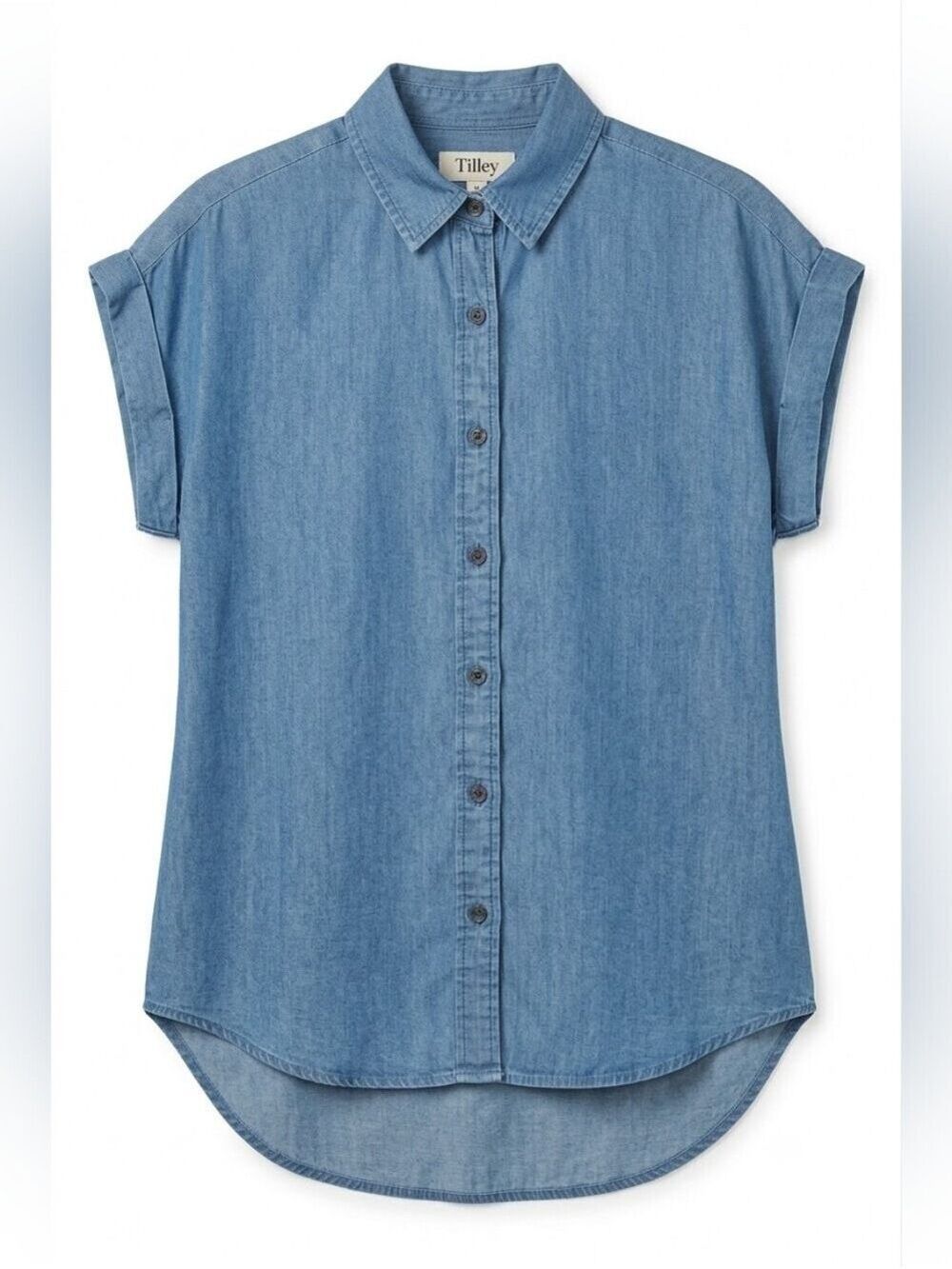 Tilley Soft Denim Chambray Short Sleeve Button Down Shirt, Small, NWT